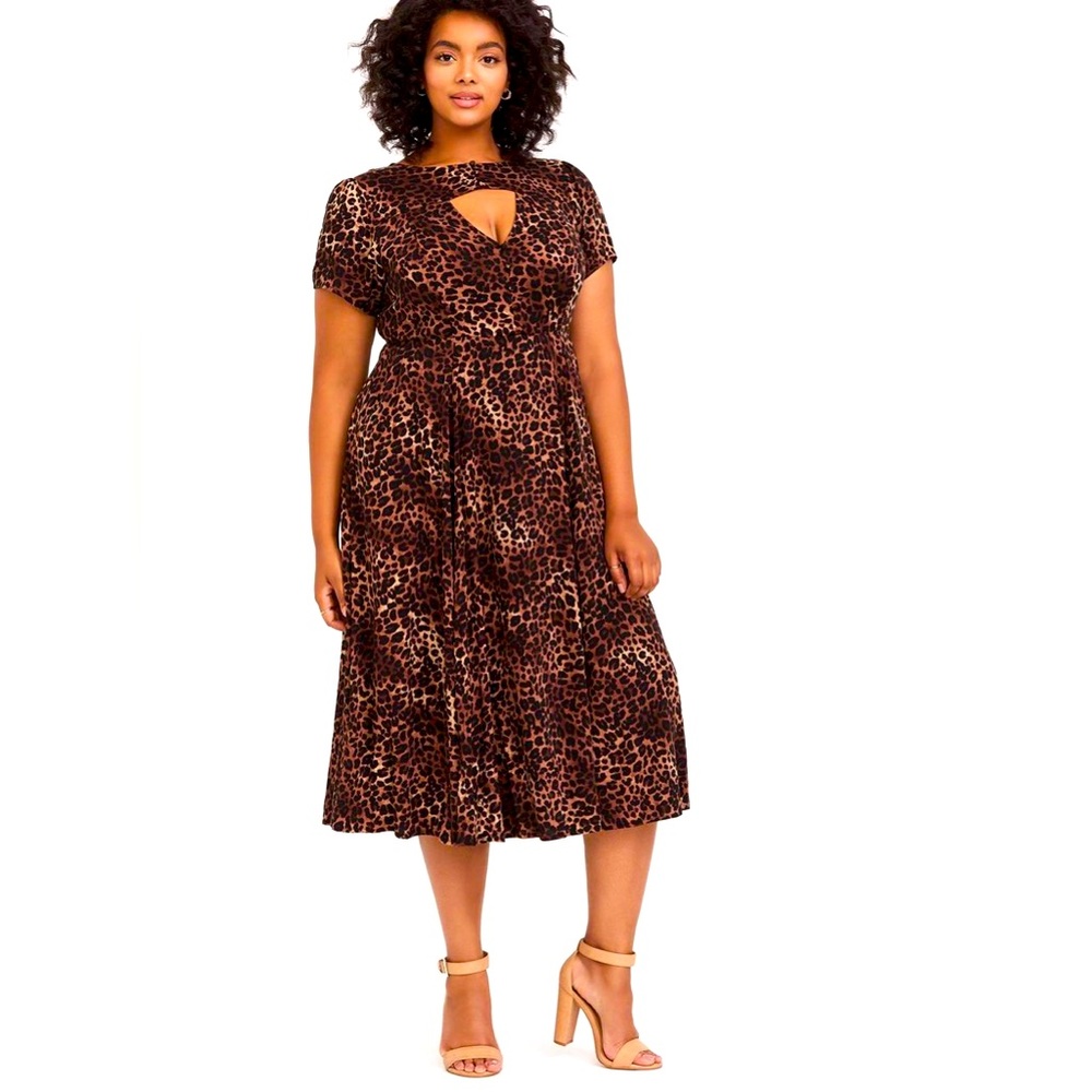 Torrid Leopard Challis Keyhole Midi Skater Dress, Size 3